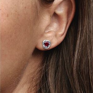 Pandora Silver and Red Rose Earrings